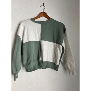 Vigoss Color Block Crew Neck Sweater Sage Green‎ White Pullover Medium